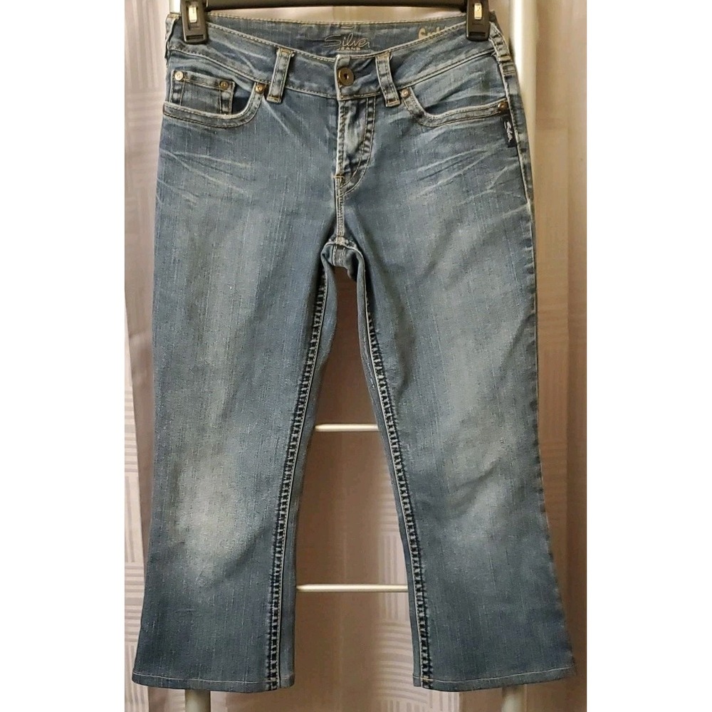 Silver Jeans Womens 28x22 Jegging Skinny Suki Low Rise Med Wash Denim Blue Capri